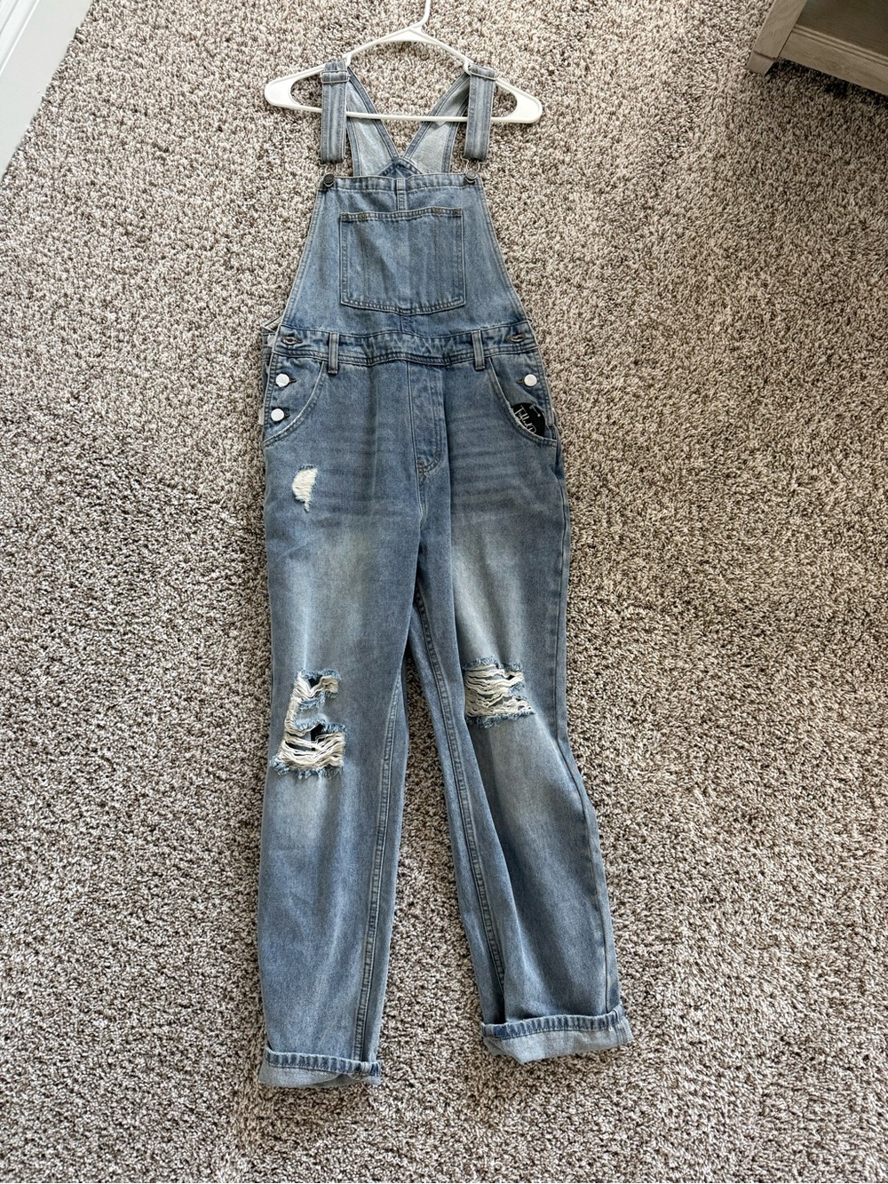 NWT - Classic Distressed Denim Overalls - Light Blue